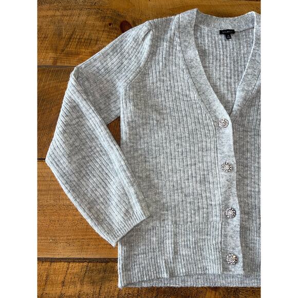 Womens Talbots Ribbed Knit Gray Cardigan Embellished Button Sweater M - Picture 5 of 8